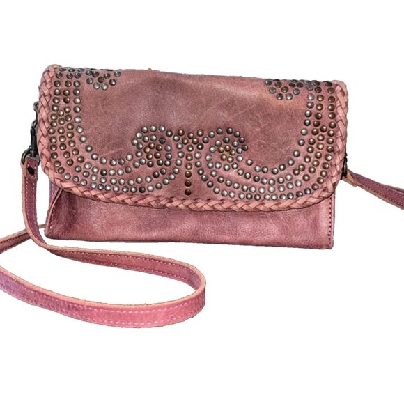 Idyllwind Miranda Lambert Mauve Studded Leather Crossbody Shoulder Bag Purse - Picture 1 of 11